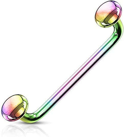 Surgical Steel Flat Disc Ends 90 Degree Bent Staple for Surface and Snake Eye Barbells Tongue Piercings Curved Barbell Skin Metals Rainbow