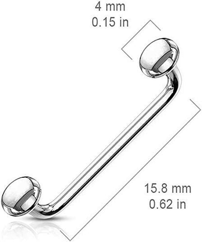 Surgical Steel Flat Disc Ends 90 Degree Bent Staple for Surface and Snake Eye Barbells Tongue Piercings Curved Barbell Skin Metals