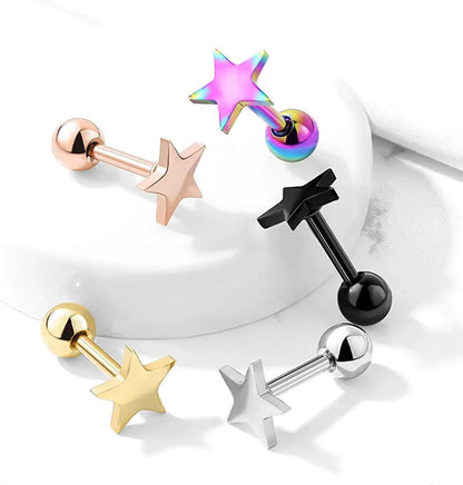 Surgical Steel Flat Star Top Cartilage Tragus Barbell Studs Cartilage Earring Impulse Piercings