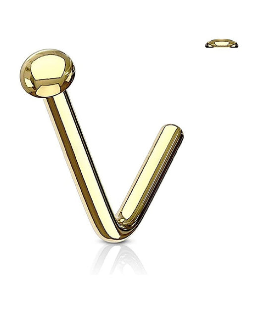 Surgical Steel Flat Top Dome L Bend Nose Stud Rings Nose Ring Impulse Piercings 20GA Length: 6mm Gold