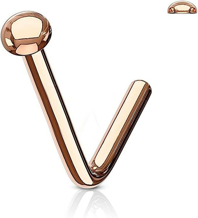 Surgical Steel Flat Top Dome L Bend Nose Stud Rings Nose Ring Impulse Piercings 20GA Length: 6mm Rose Gold