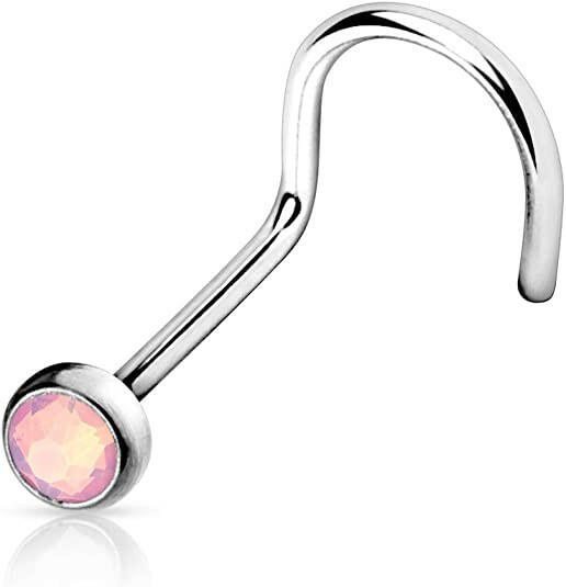 Surgical Steel Flat Top Press Fit Opalite Stone Nose Screw Rings Nose Ring Impulse Piercings Pink