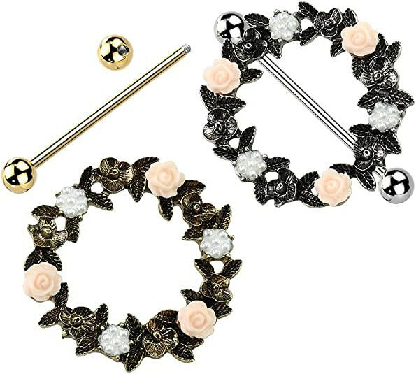 Surgical Steel Floral Wreath Nipple Shield Rings Nipple Ring Impulse Piercings