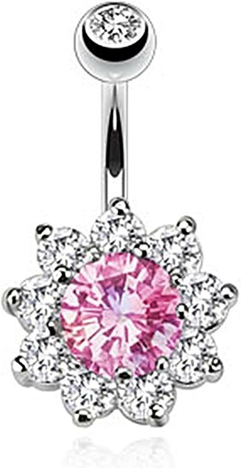 Surgical Steel Flower Multi CZ Belly Navel Ring Navel Ring Impulse Piercings