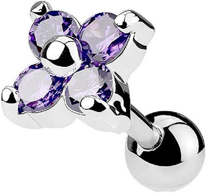 Surgical Steel Flower Quad CZ Tragus Cartilage Piercing Stud Barbells Cartilage Earring Impulse Piercings Tanzanite