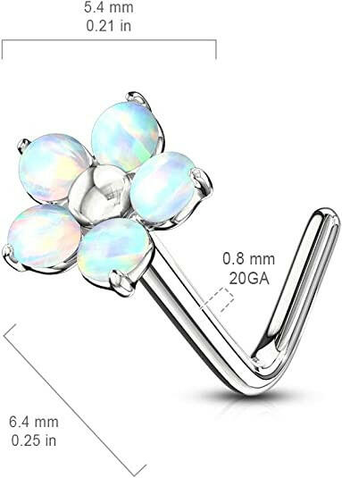 Surgical Steel Flower with 5 Opal Petals L Bend Nose Ring Nose Ring Impulse Piercings