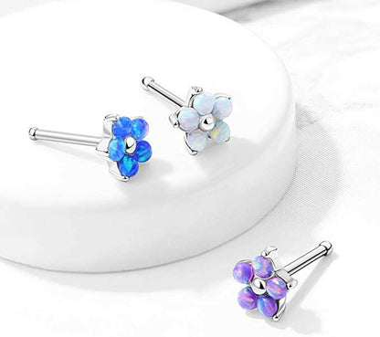 Surgical Steel Flower with 5 Opal Petals Nose Bone Stud Rings Nose Ring Impulse Piercings