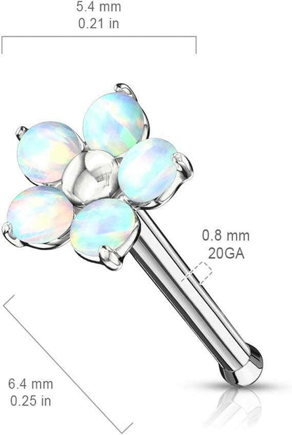 Surgical Steel Flower with 5 Opal Petals Nose Bone Stud Rings Nose Ring Impulse Piercings