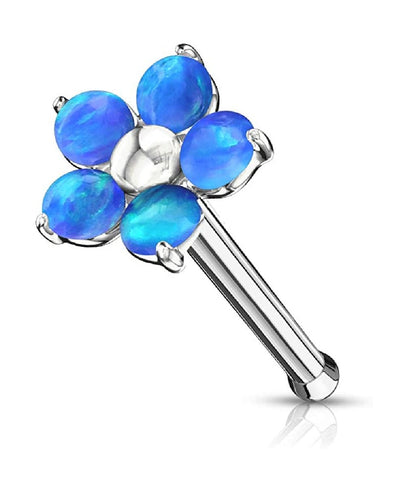 Surgical Steel Flower with 5 Opal Petals Nose Bone Stud Rings Nose Ring Impulse Piercings Blue