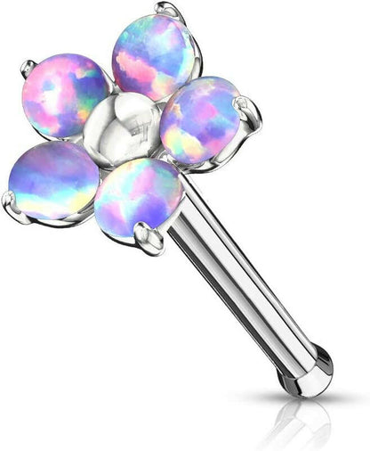 Surgical Steel Flower with 5 Opal Petals Nose Bone Stud Rings Nose Ring Impulse Piercings Purple