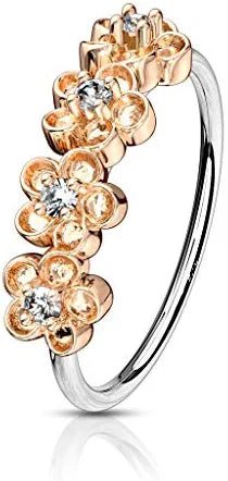 Surgical Steel Four CZ Paved Flowers Bendable Nose Cartilage Hoop Rings Nose Ring Impulse Piercings Rose Gold