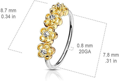 Surgical Steel Four CZ Paved Flowers Bendable Nose Cartilage Hoop Rings Nose Ring Impulse Piercings