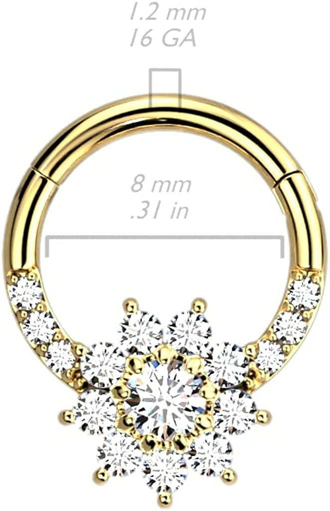 Surgical Steel Front Facing CZ Flower Hinged Segment Ring Cartilage Earring Impulse Piercings