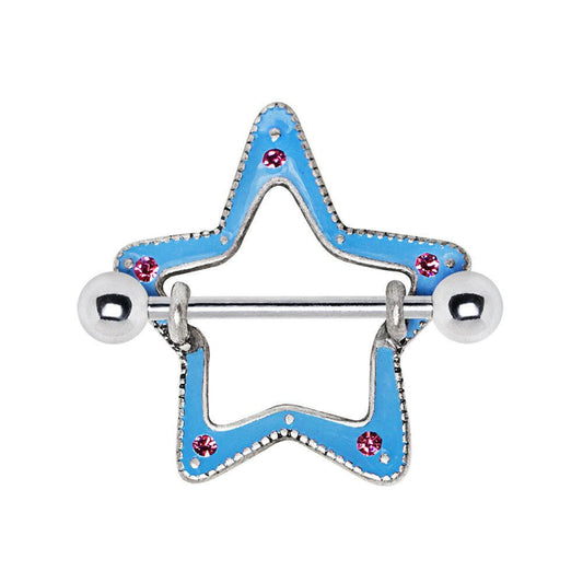 Surgical Steel Fun Pink & Blue Star Nipple Shield Nipple Ring Impulse Piercings