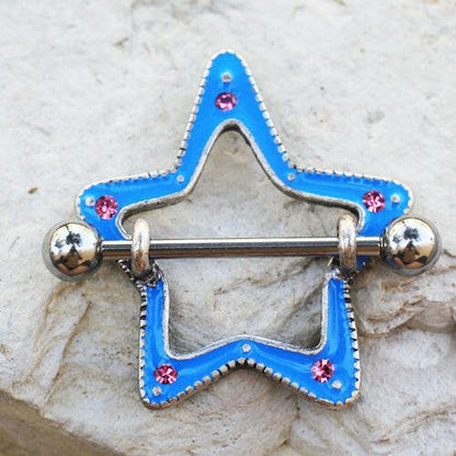 Surgical Steel Fun Pink & Blue Star Nipple Shield Nipple Ring Impulse Piercings