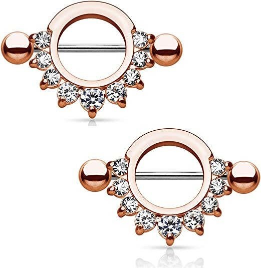 Surgical Steel Gem Half Circle Nipple Shield Rings Nipple Ring Impulse Piercings Rose Gold