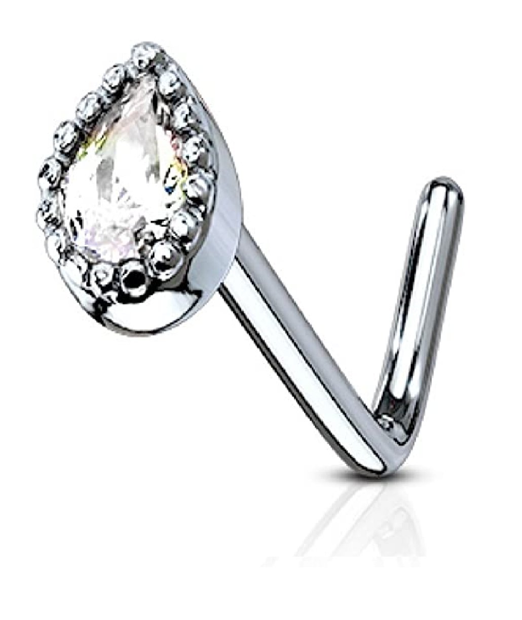 Surgical Steel Gem Set Tear Drop L Bend Nose Stud Rings Nose Ring Impulse Piercings Clear