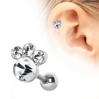 Surgical Steel Gemmed Animal Paw Cartilage Earring