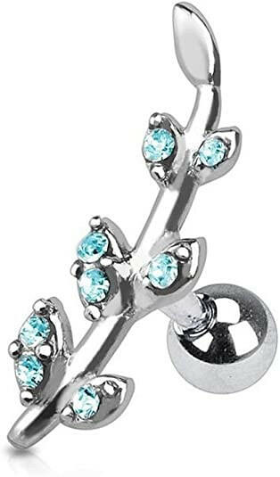 Surgical Steel Gemmed Flower Vine Cartilage Tragus Barbells Cartilage Earring Impulse Piercings Aqua