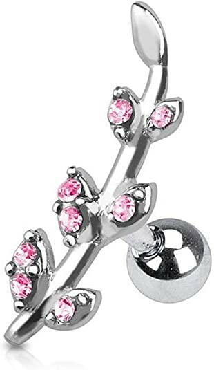 Surgical Steel Gemmed Flower Vine Cartilage Tragus Barbells Cartilage Earring Impulse Piercings Pink