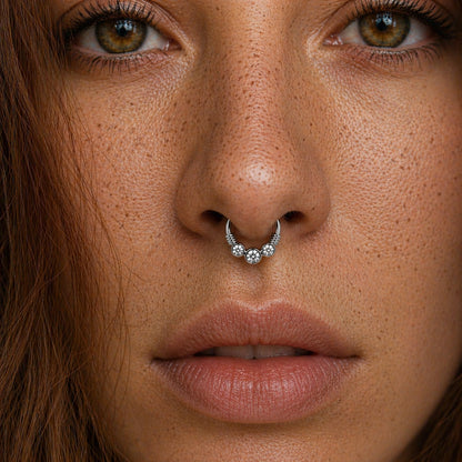 Surgical Steel Gemmed Trio Septum Clicker - Skin Metals