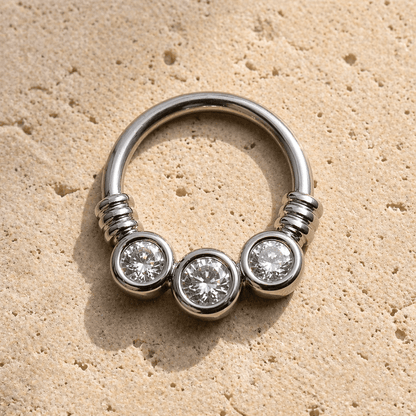 Surgical Steel Gemmed Trio Septum Clicker - Skin Metals