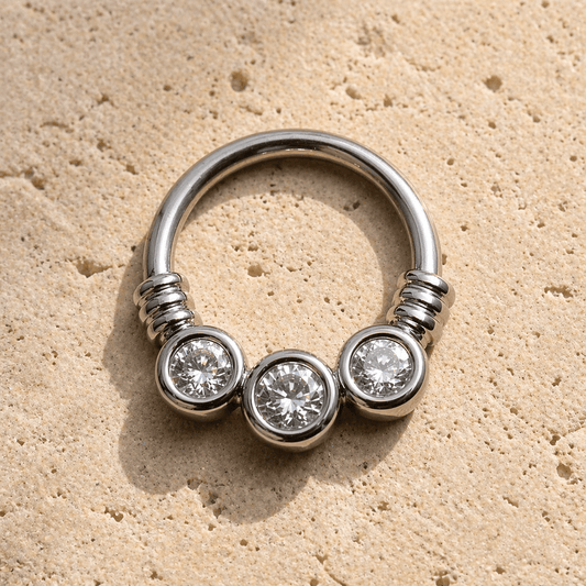 Surgical Steel Gemmed Trio Septum Clicker - Skin Metals