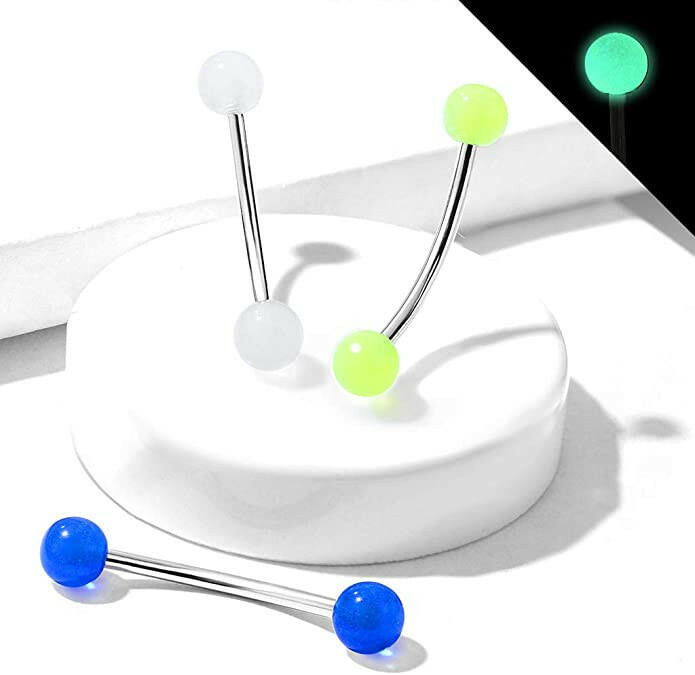 Surgical Steel Glow in the Dark Ball Ends for Snake Eye Piercing Curved Barbells Curved Barbell Impulse Piercings