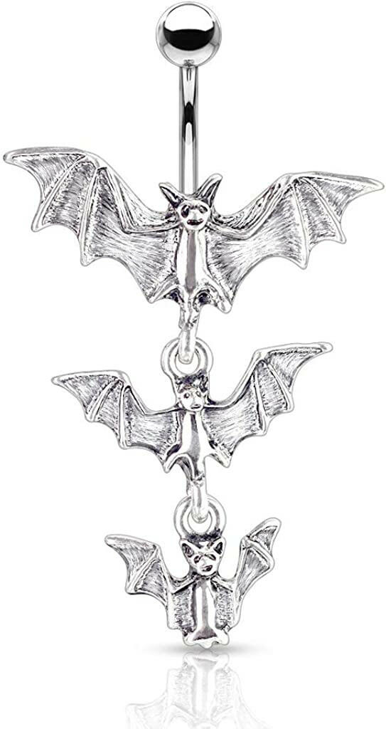 Surgical Steel Gothic Tri-Vampire Bats Dangle Belly Navel Ring Navel Ring Impulse Piercings