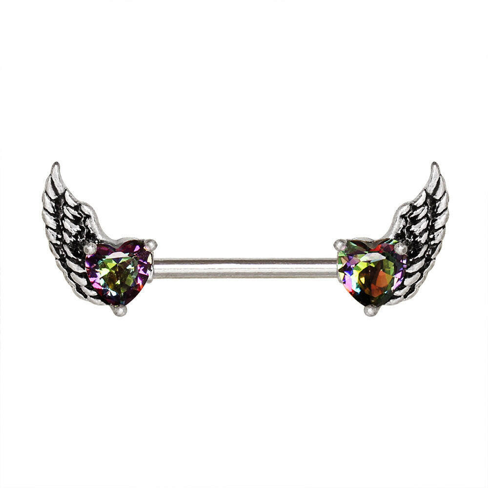 Surgical Steel Gothic Winged Heart Nipple Bar Nipple Ring Impulse Piercings