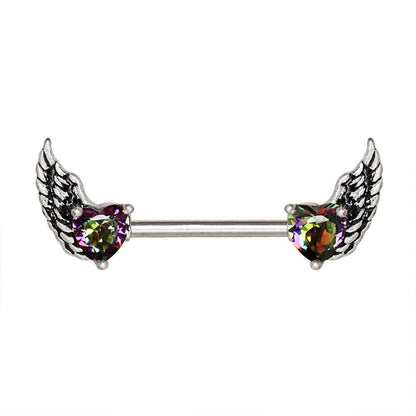 Surgical Steel Gothic Winged Heart Nipple Bar Nipple Ring Impulse Piercings