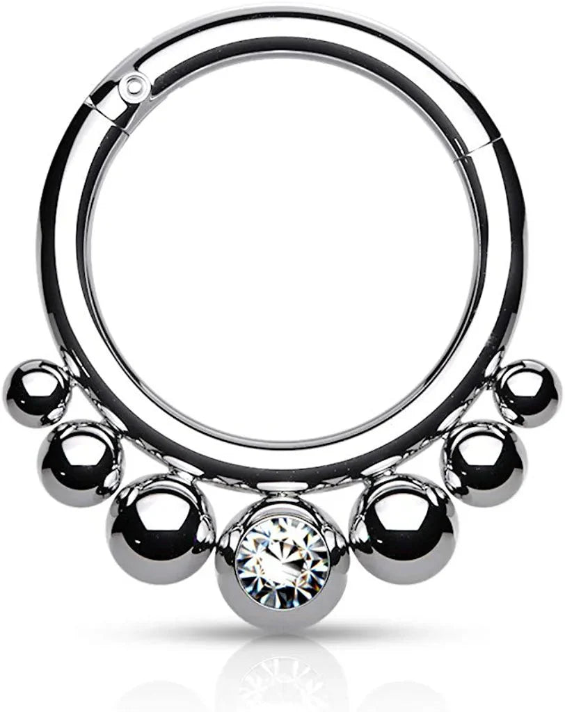 Surgical Steel Graduated Balls and Bezel Crystal Center Hinged Segment Hoop Ring Nose Ring Impulse Piercings Steel