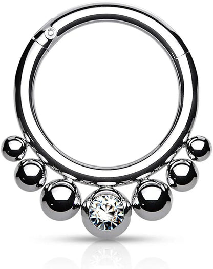 Surgical Steel Graduated Balls and Bezel Crystal Center Hinged Segment Hoop Ring Nose Ring Impulse Piercings Steel