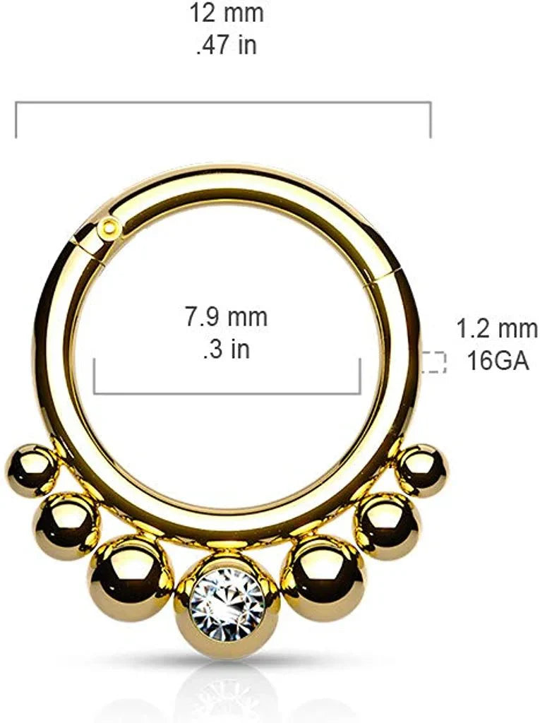 Surgical Steel Graduated Balls and Bezel Crystal Center Hinged Segment Hoop Ring Nose Ring Impulse Piercings