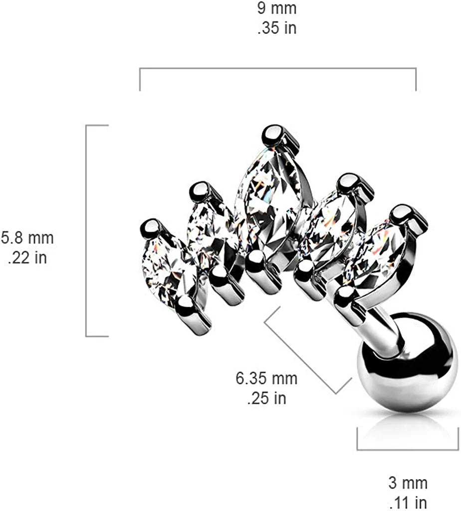 Surgical Steel Graduated Marquise CZ Cartilage Tragus Barbell Studs Cartilage Earring Impulse Piercings