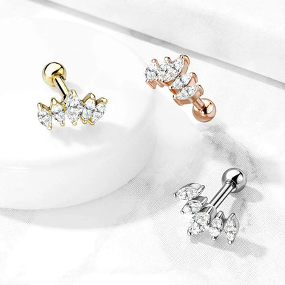 Surgical Steel Graduated Marquise CZ Cartilage Tragus Barbell Studs Cartilage Earring Impulse Piercings