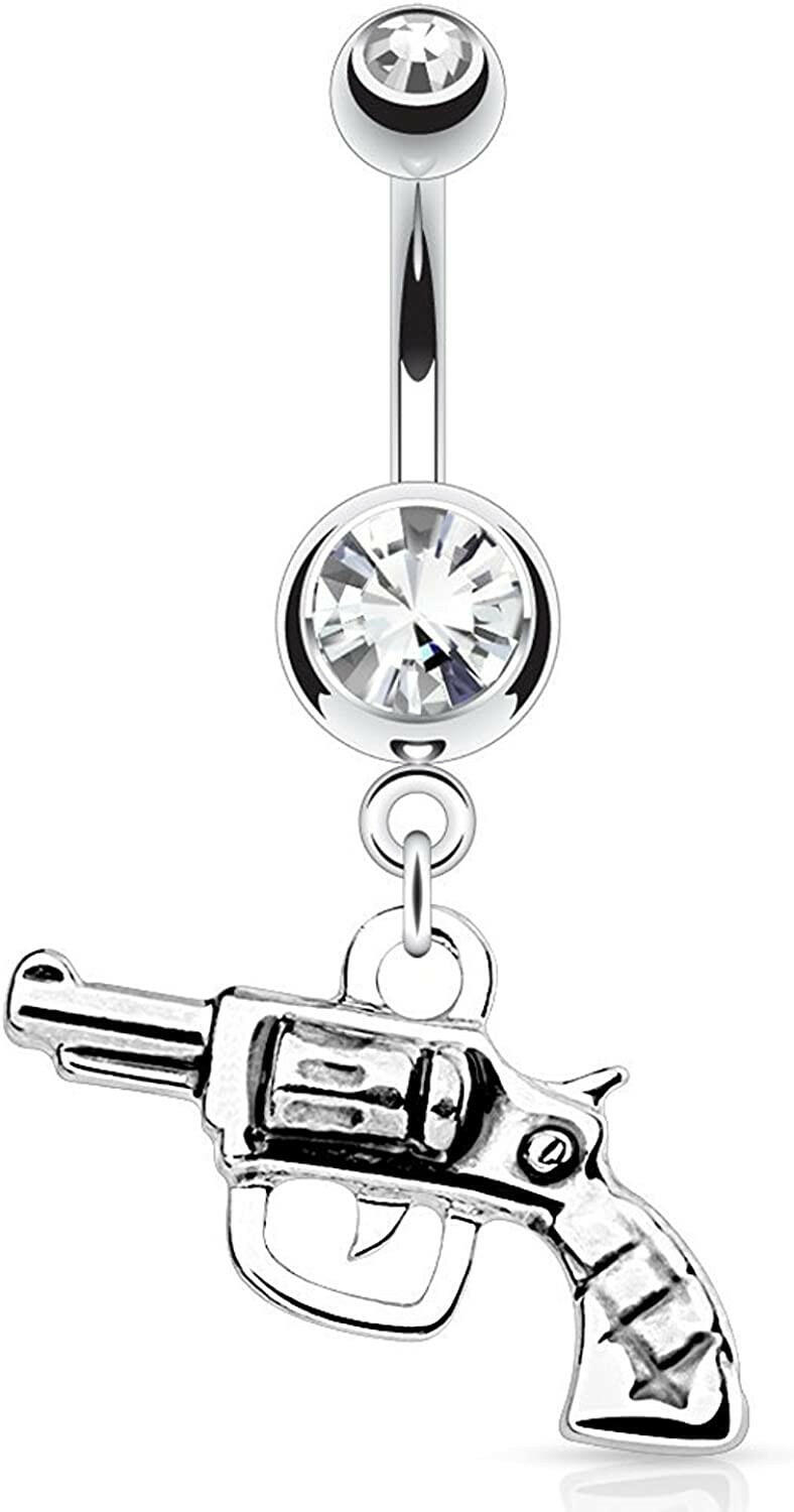 Surgical Steel Gun with Clear Gem Top Belly Navel Ring Navel Ring Impulse Piercings