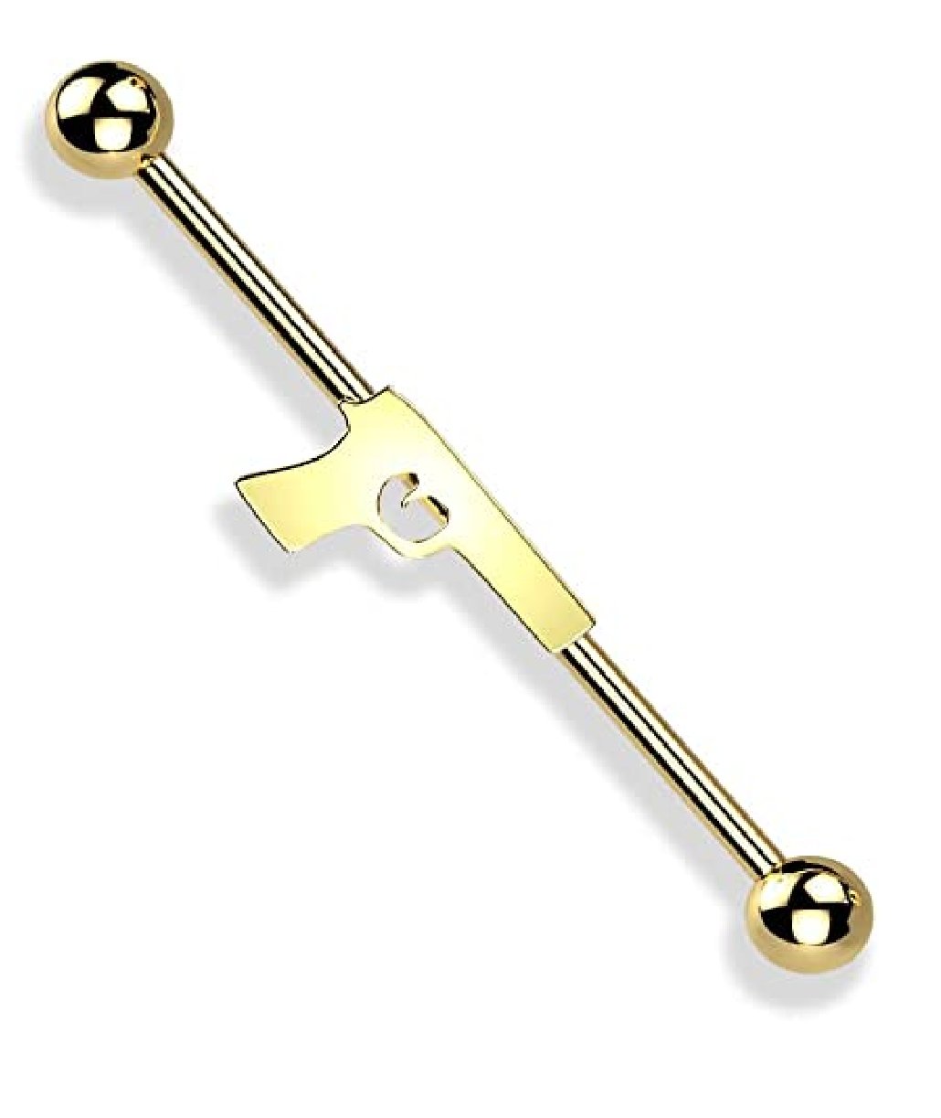 Surgical Steel Hand Gun Industrial Barbell Industrial Barbell Impulse Piercings Gold