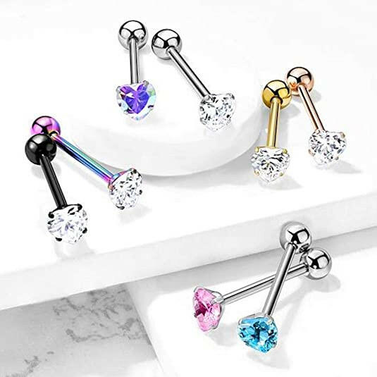 Surgical Steel Heart CZ Barbell Tongue Rings Tongue Rings Impulse Piercings