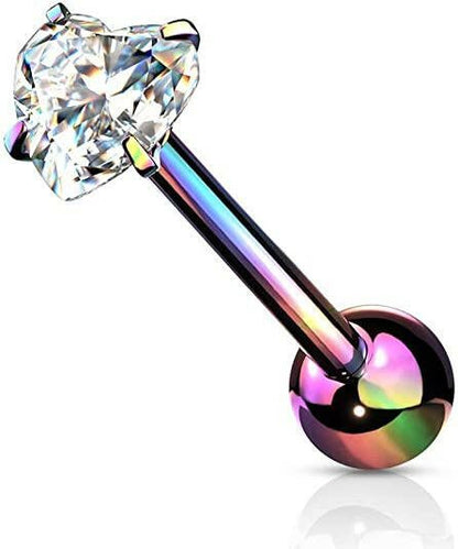 Surgical Steel Heart CZ Barbell Tongue Rings Tongue Rings Impulse Piercings Rainbow