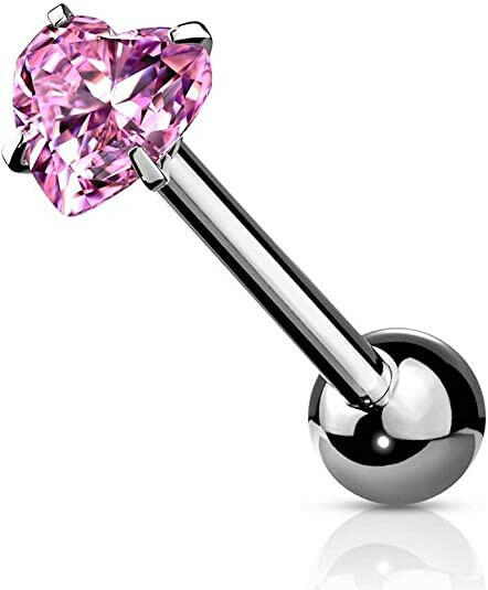 Surgical Steel Heart CZ Barbell Tongue Rings Tongue Rings Impulse Piercings Pink