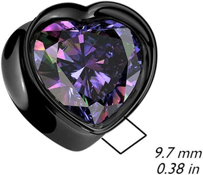 Surgical Steel Heart CZ Double Flared Tunnel Plugs Impulse Piercings