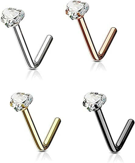 Surgical Steel Heart CZ L Shaped Nose Ring Nose Ring Impulse Piercings