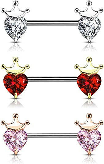 Surgical Steel Heart CZ with Crown Nipple Barbell Rings Nipple Ring Impulse Piercings