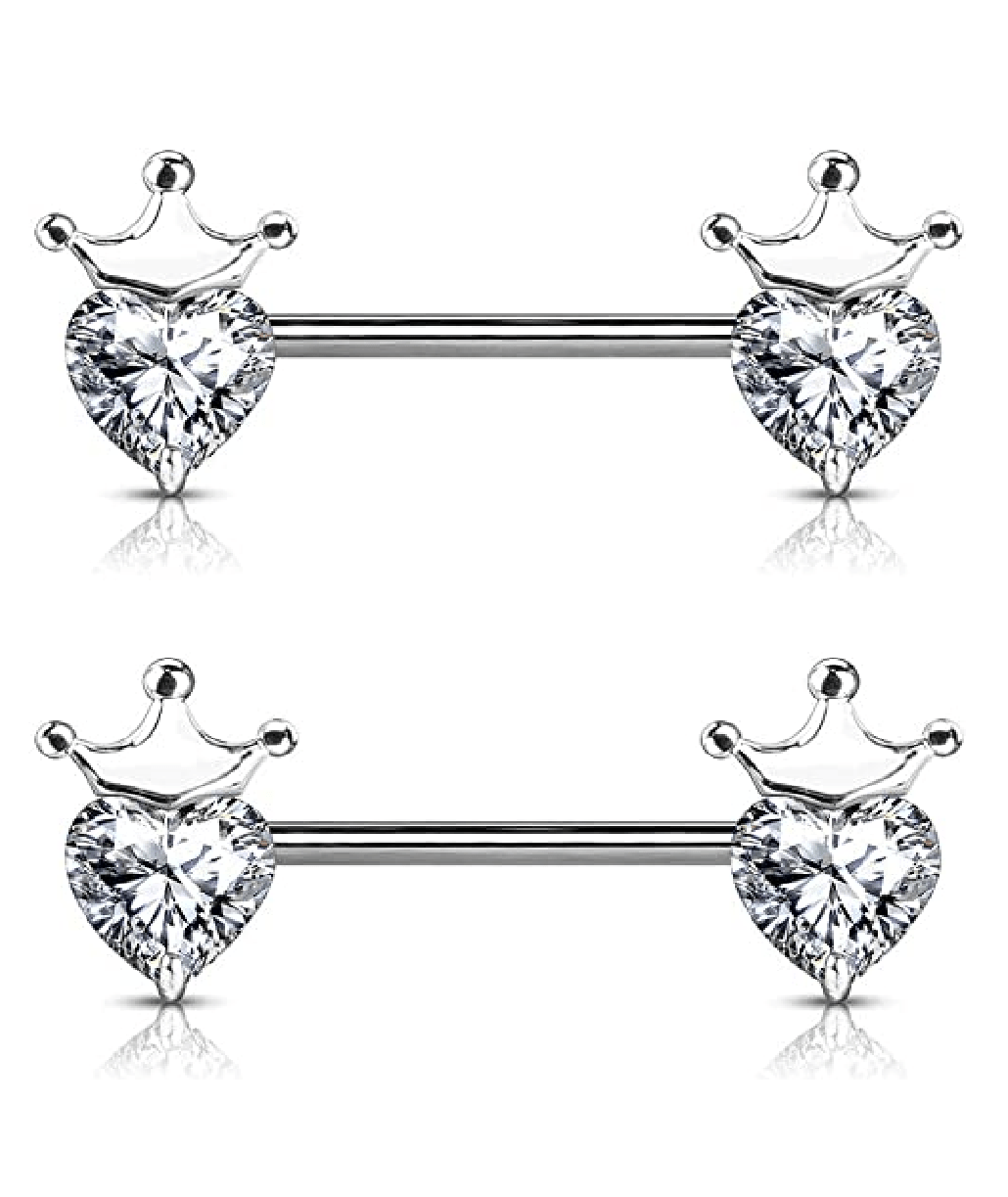 Surgical Steel Heart CZ with Crown Nipple Barbell Rings Nipple Ring Impulse Piercings Clear