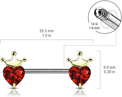 Surgical Steel Heart CZ with Crown Nipple Barbell Rings Nipple Ring Impulse Piercings