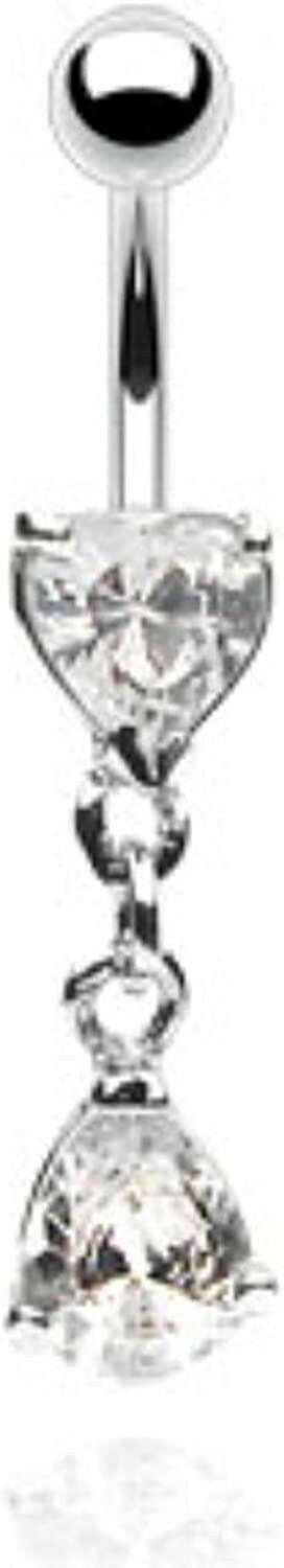 Surgical Steel Heart CZ with Pear CZ Dangle Belly Navel Ring Navel Ring Impulse Piercings Clear