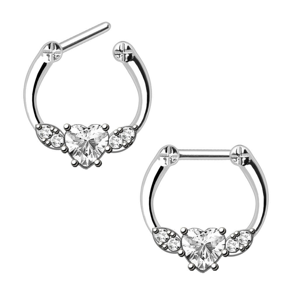 Surgical Steel Heart Gem Septum Clicker front view