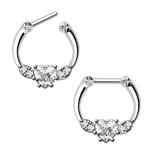 Surgical Steel Heart Gem Septum Clicker front view