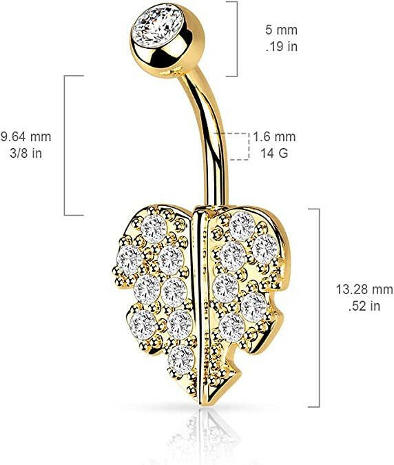 Surgical Steel Heart Leaf with Gem Paved Belly Navel Ring Navel Ring Impulse Piercings